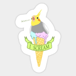 I scream - ice cream cockatiel Sticker